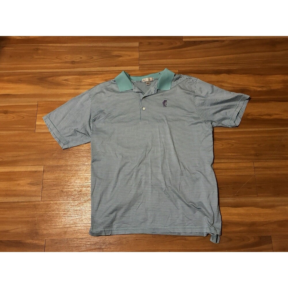 Peter Millar Men’s Polo Shirt XL Blue Green Striped Short Sleeve Cotton Golf